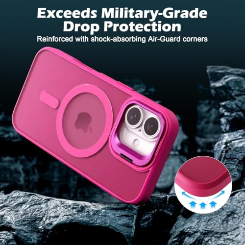 Image of Elzzi Translucent Matte Kickstand Case for iPhone 17, Built-in Adjustable Camera Stand, Translucent Matte Magnetic Mag-Safe Shockproof Phone Cover (Hot Pink)