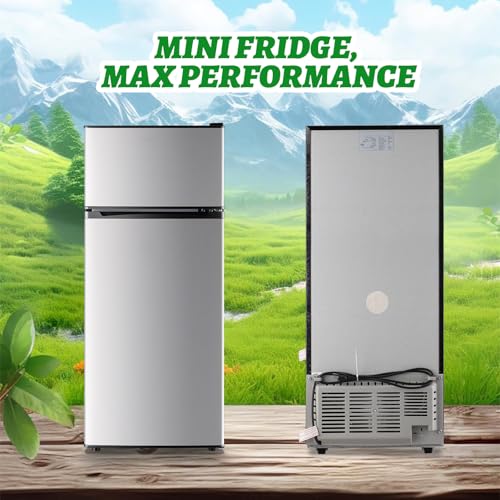 DEMULELR 4.5Cu.ft Refrigerator with Freezer Two Door Fridge with Removable Glass Shelves, Crisper Drawer & Extra Drink Space, LED Light, Apartment Size Fridge for Dorm Silver - Image 7