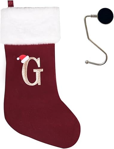 Vista 140 de Medias de Navidad con monograma de 20 pulgadas con letras, medias de Navidad súper suaves, medias grandes con monograma, medias de letras rojas