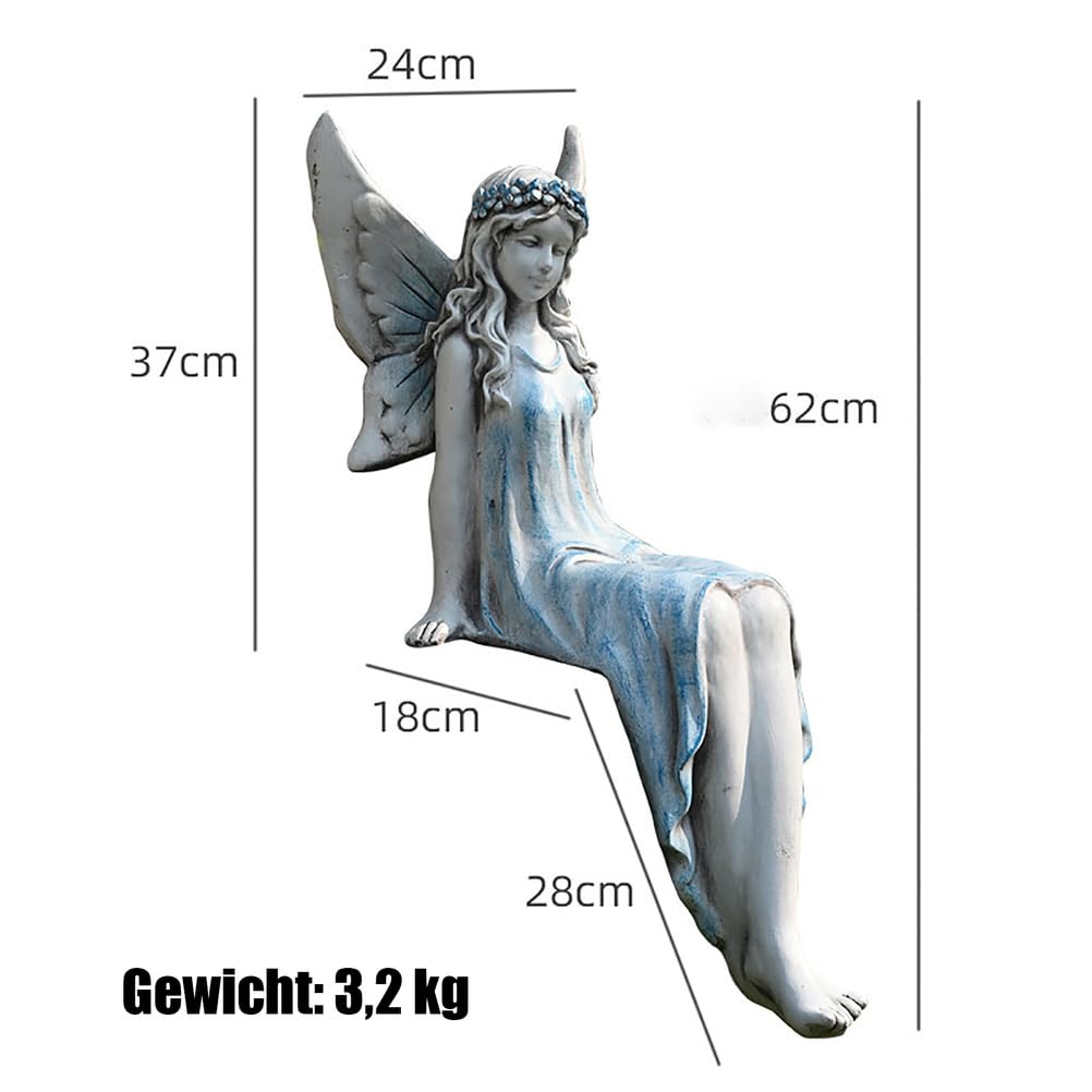 Elfen Gartenfiguren 62 cm / 3.2 kg Europäischer Stil Gartendeko für draußen wetterfest Große Feen Statue Teichdeko Geschenke für Gartenliebhaber,Magnesiumoxid,Blau