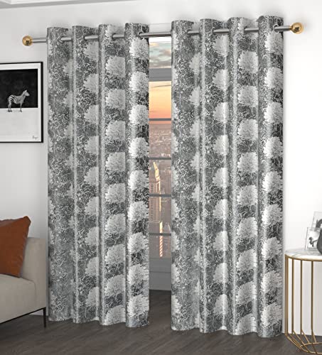 Image of Polyester Curtains 7 Feet Long Set of 2 for Door (Grey 4 ft x 7 ft)