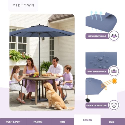 Image of Midtown Umbrellas Push and Pop - 9 Ft Patio Umbrella, Light Navy Canopy