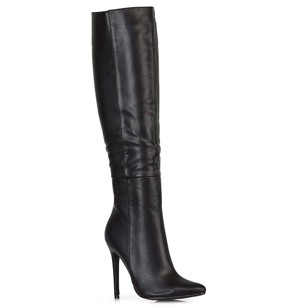 Womens Knee High Boots Mid High Heel Ladies Pointed Toe Shoes Size 3-8
