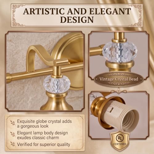 ANDY STAR Gold Bathroom Light Fixture, 5-Light Bathroom Wall Sconces, 35 inch Brass Vanity Light with Milky White Frosted Glass Shade, Large Vintage Wall Lights for Spacious Rooms by ANDY STAR - Used condition - Image 5
