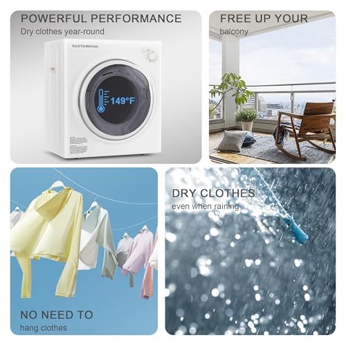 Image of Elevon 1500W Portable Clothes Dryer, 3.5 cu.ft Electric Drying Machine for Laundry with Steel Tub for Apartment, Dorms, Compact Dryer for Small Space, Black /White