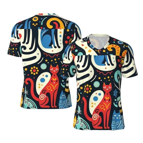 Stylish Athletic Sports Jersey Abstract-Colorful-Cats Men's Rugby Jersey Small