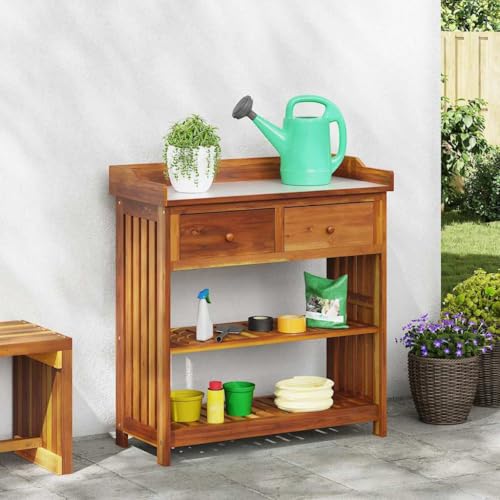 Mokuyary - Armario de jardín natural, 93 x 41,5 x 98 cm, madera de acacia maciza, armario de almacenamiento de jardín, descuento para herramientas para exteriores interiores, jardín, balcón o terraza