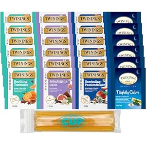 Twinings Relax and Unwind Herbal Tea Bag Sampler (Pack of 24) with By The Cup Honey Sticks