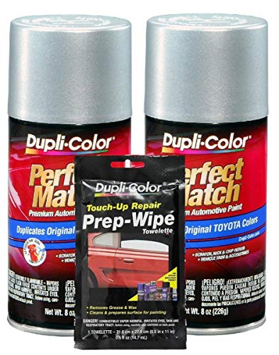 Dupli-Color Silver Streak Mica (Metallic) Exact-Match Automotive Paint for Toyota Vehicles - 8 oz, Bundles Prep Wipe (3 Items)