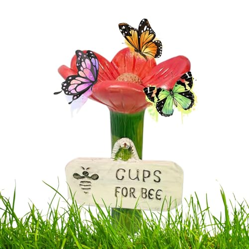 蝶の散水ステーション、ビーウォーター | 蜂の水散水ステーションカップ花の形をした - 衛生的な安全なカラフルなバタフライフィーダーカップファームパスウェイドライブウェイガーデンの装飾用のアクセサリー