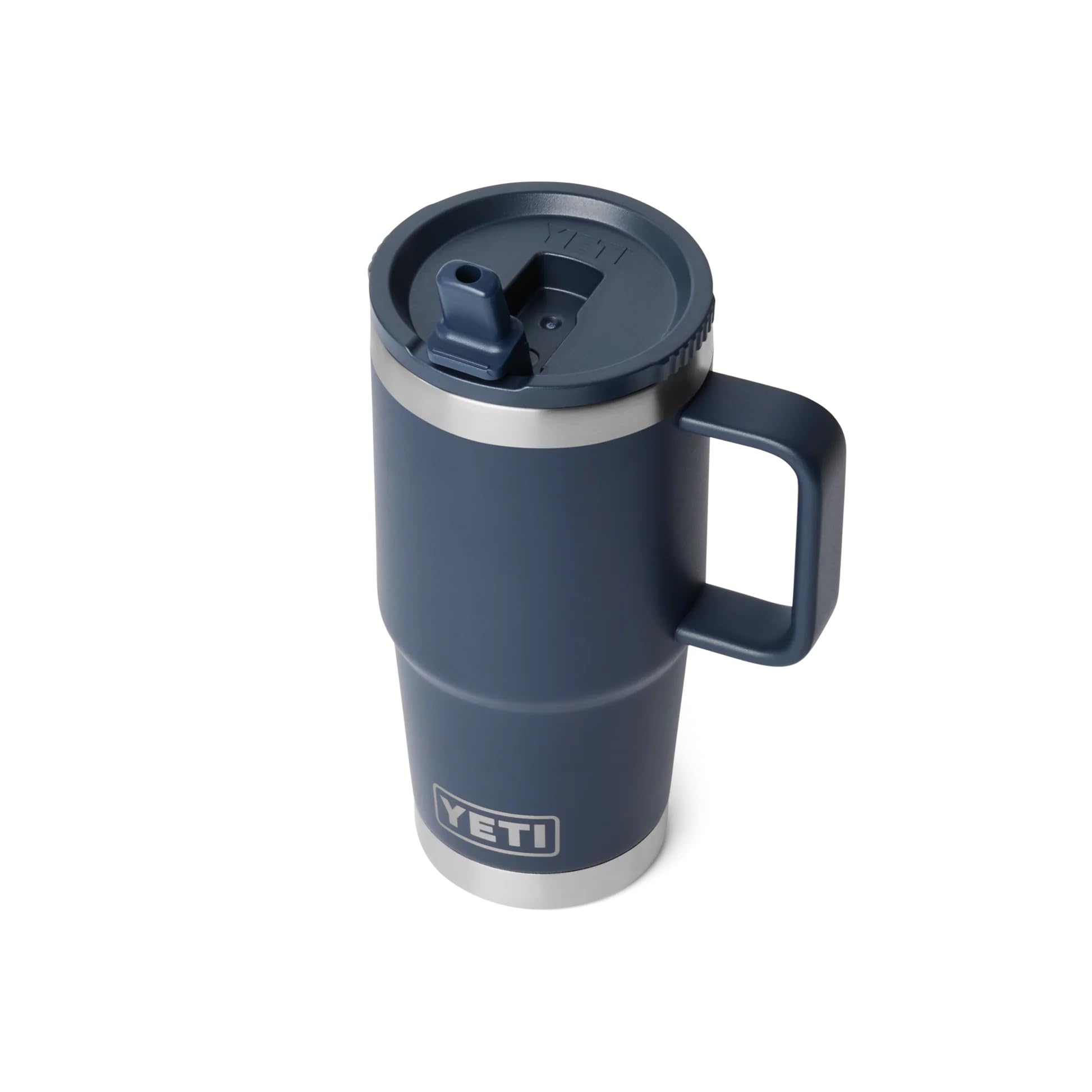 YETI Rambler - Taza de viaje con pajita, de acero inoxidable, aislada al vacío, con tapa de popote a juego, azul marino, 591 ml