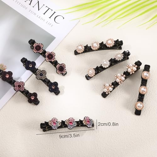 Set de 8 pinzas trenzadas para cabello con piedras y perlas miniatura 2