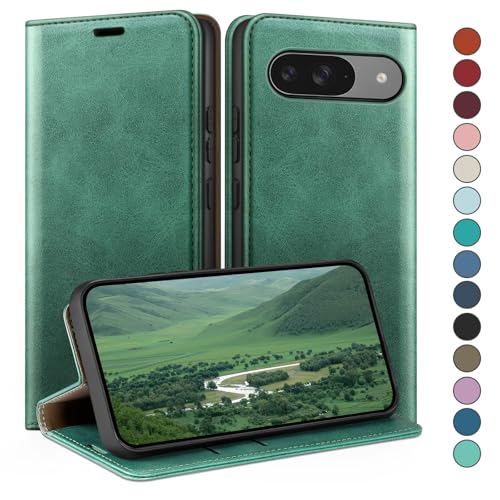 Coque Google Pixel 9 Pro anti-RFID avec étui à rabat en cuir de premium vert