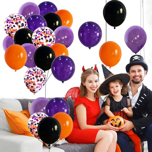 Image of 60Pcs Black Orange Purple Balloons, 12 Inch Balloon Purple Black Orange Party Balloons with Confetti Latex Helium Balloon for Birthday Festival Party Decoration Halloween Theme Party Indoor Outdoor