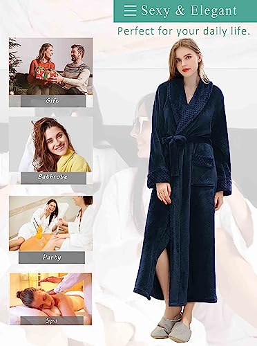 Image of Artfasion Womens Long Fleece Robe - Warm Soft Floor Length Flannel Bathrobes for Winter Thicker Long House Coat with Pockets