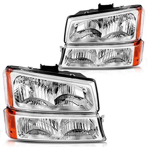 DWVO Headlights Assembly Compatible with 2003 2004 2005 2006 Chevy Silverado Avalanche 1500 2500 3500 (Chrome Housing Amber Reflector)