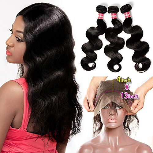 ZILING Hair Brazilian Virgin Body Wave Hair Bundles with Closure 8A 100% Unprocessed Brazilian Body Wave Human Hair Weft with Lace Closure … (16 18 20 +14 frontal)