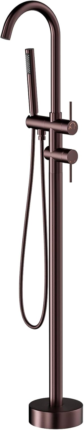 Freestanding Bathtub Faucet Filler Floor Mount Tub Filler with Single Handle, Modern Tub Faucet with Hand Shower and Swivel Spout, Brushed Nickel (Oil rubbed bronze)
