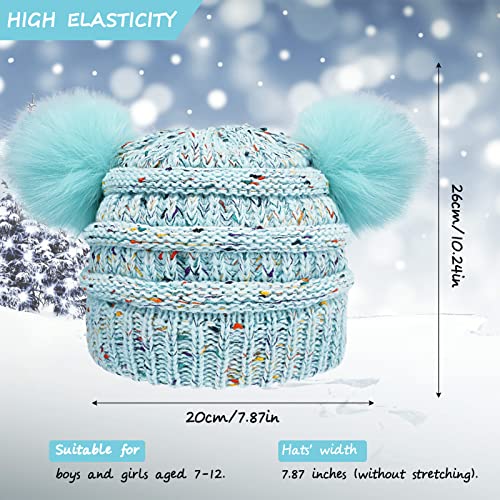 Girls Rainbow Pom Pom Beanies Winter Fleece Lined Knitted Ski Beanie Hat for Kids 7-12 Years 5