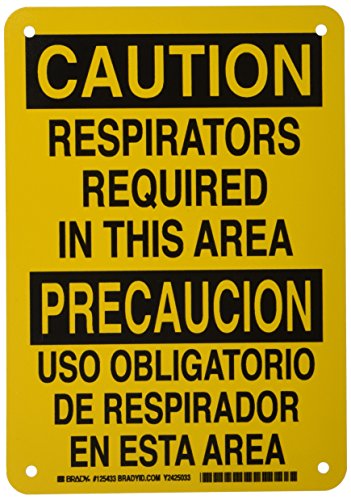 Panneau Brady 125433 zone respirateur obligatoire bilingue jaune