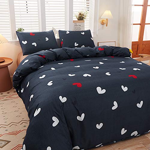Lightweight Hotel Luxury Duvet Cover 3 Piece Set -Love Heart Ultra Soft Premium Microfiber Breathable Comforter Cover With Zipper Closure, Corner Ties And 2 Pillow Sham, Full/Queen (90X90 Inches) #TOP3