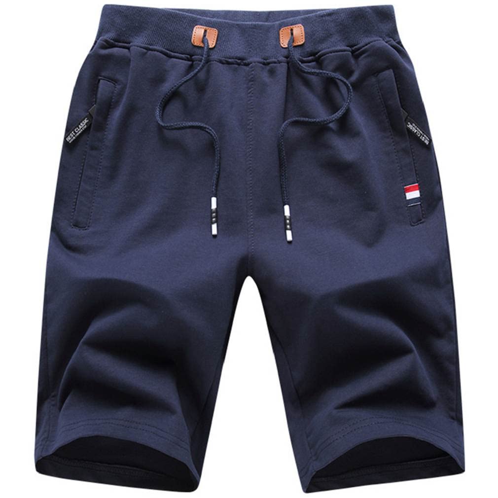 Short Homme Sport Coton Short avec Poches Zippées Short de Sport de Course de Musculation pour Homme Short de Sport en Coton Respirant avec Poches
