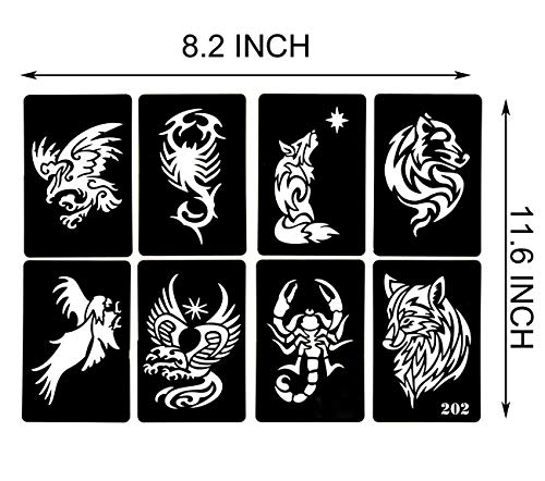 Kotbs 4 Sheets Temporary Tattoo Stencils, 32Pcs Animal Patterns Henna Tattoo Stencil Kit Temporary Glitter Airbrush Tattoo Stencils Arabian Tattoo Stickers For Face Body Paint Art #TOP2