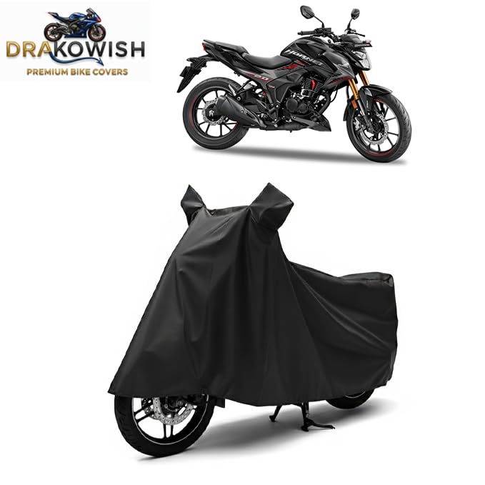 Image of DRAKOWISH Waterproof Bike Cover for Honda Hornet 2.0 All Weather Protection from Rain, Dust, UV Rays & Scratches with Mirror Pockets & Buckle Belt