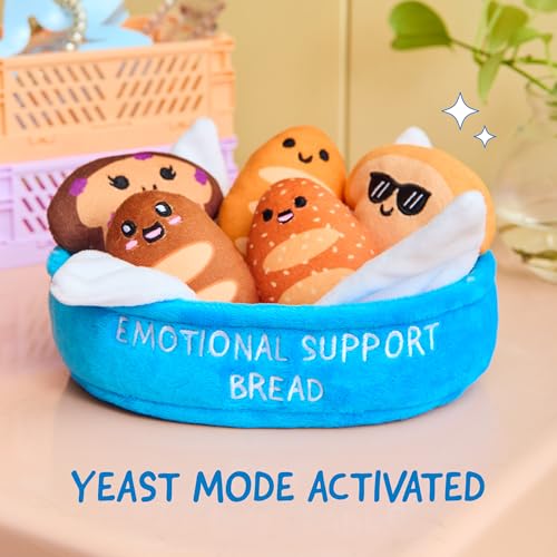 Image of Emotional Support Bread by Relatable - Cute Stuffed Animals and Toys, Squishy Toys and Plushies, Great Back to School Gift Ideas and Desk Decor for All Ages - Includes 5 Plushies with Carrying Basket