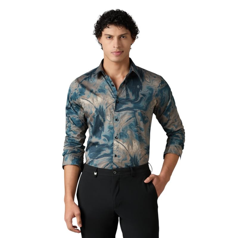 Image of Men's Printed Regular Fit Full Sleeves Cotton Formal Shirt