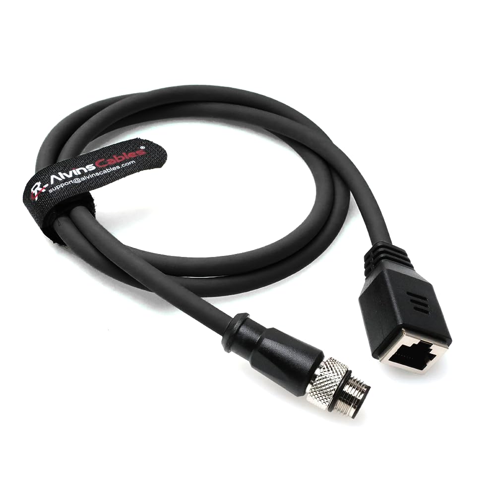 Alvin's Cables M12 D-code de 4 pines macho a RJ45 Cable Ethernet hembra para sensor de cámara industrial, cable CAT6A de alto consumo RJ45 para aplicación de automatización 49.2ft/15m