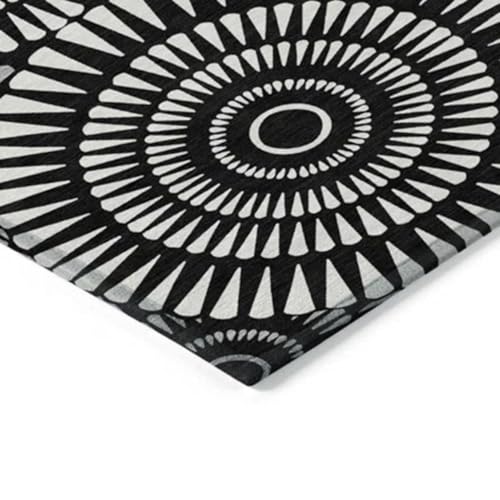 Image of SAGON 2x5 Ft Printed Runner Carpet - Cotton Bedside Rug for Bedroom & Living Room (Black Circul)