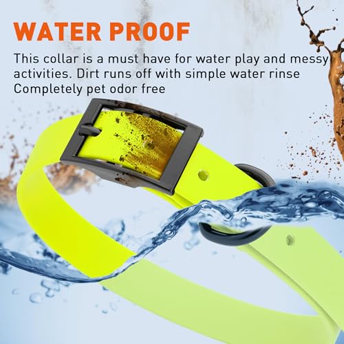 Image of Dogline Biothane Waterproof Dog Collar Strong Coated Nylon Webbing with Black Hardware Odor- Proof for Easy Care Easy to Clean High Performance Fits Small Medium or Large Dogs, Safety Yellow
