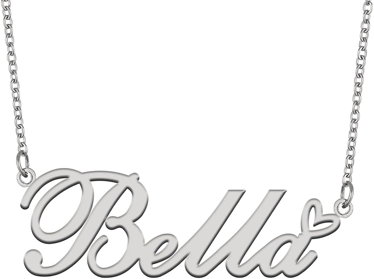 Aoloshow Personalizado nombre personalizado collar de plata corazón nombre inicial collar mujeres joyería regalo de dama de honor, Metal, Acero
