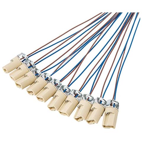 ODETOJOY 10Pcs G9 Base Bulb Socket Ceramic Lamp Holder Halogen Beads with Wire Stand LED Aging Test Lamp Bracket, 0.75m²,25cm Wire,M10 Cover