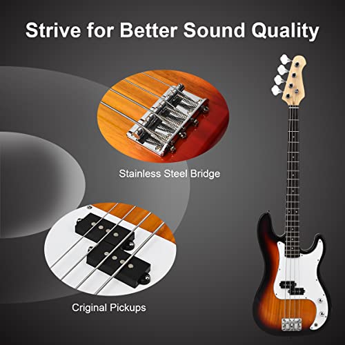 Goplus Full Size 4 String Electric Bass Guitar With Strap Guitar Bag Amp Cord (Sunburst Bass 4 Straps) #TOP5