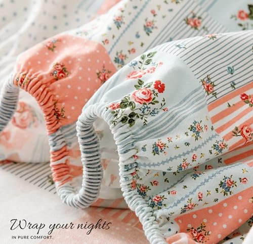 Image of VAS COLLECTIONS Cloud Cotton Corner Elastic Fitted Double Bedsheet Set (78 x 72 + 8 Inches) with 2 Pillow Covers | 160-180 TC Soft Breathable Cotton Fitted Sheet | Bed Sheet (Pastel Patchwork)
