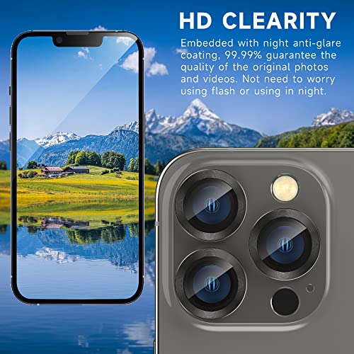Fewdew For Iphone 14 Pro Max/ Iphone 14 Pro Camera Lens Protector, 9H Tempered Glass [Anti Scrach] [Ultra Hd] Metal Individual Ring Camera Screen Protector Cover [Installation Tray][Removal Tool],Black #TOP3