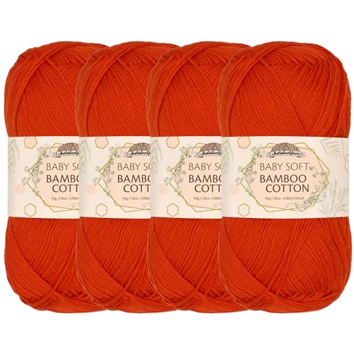 Image of JubileeYarn Baby Soft Bamboo Cotton Yarn - 50g /Skein - Cherry Red - 4 Skeins