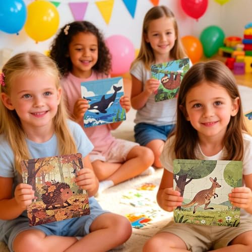 Puzzles para Niños, Pack 24 Piezas de 16 Piezas cada uno con Base, Envuelto Individualmente, Juguetes Educativos de Animales miniatura 4