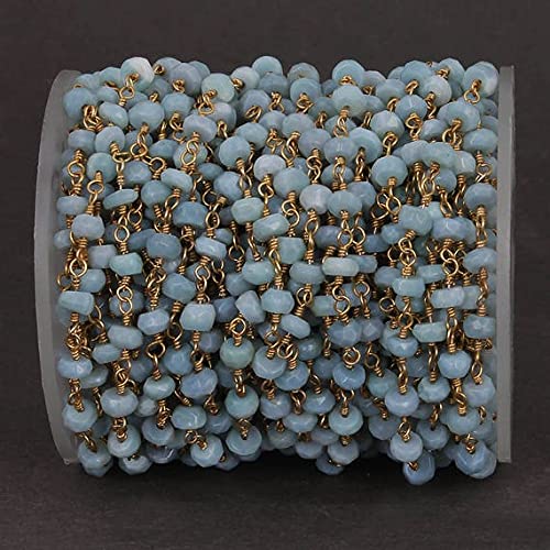 Chaîne opale boulder perles rondelles 5mm et fil plaqué or 24k de 1,5 mètre