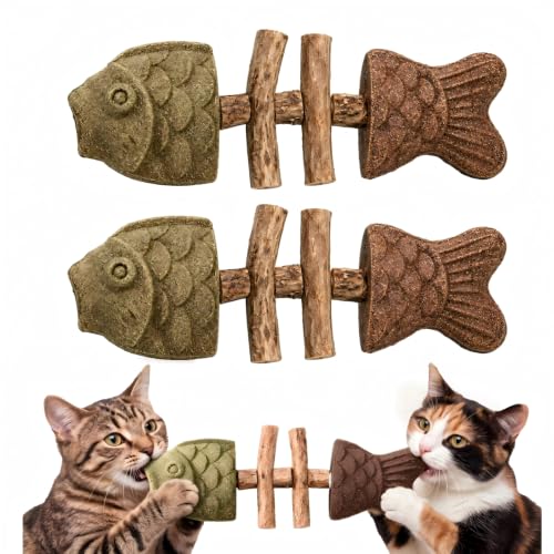 Catnip and Silvervine Chew Silvervine Cat Toy Cat Teeth Cleaning Toy Fish Shaped Cats Chew Toys For Kittens Adult Cats For Chewing Playing And Interactive Entertainment (2pcs Mixed Flavors)