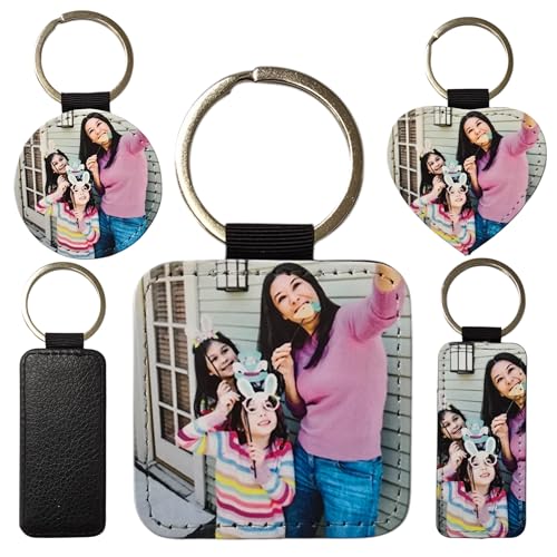 With Your Touch Personalised PU Leather Photo Keyring Custom Keychain Gift for Family Multiple Styles (SQUARE)