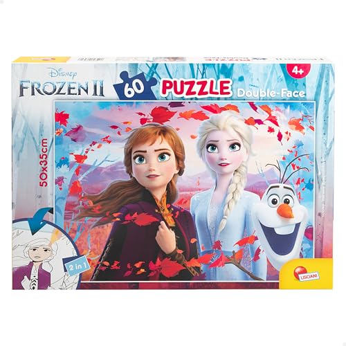 Liscianigiochi 47230 Frozen II Puzzle infantil para colorear, Doble Cara, para colorear, 60 piezas, 50x35 cm, Elsa y Anna, Puzzles infantiles para niñas, para pintar, Juegos Disney, para niña 4 años