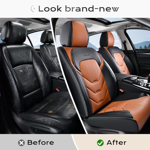 Image of Coverado Front Seat Cover, 2 PCS Leather Car Seat Covers, Black&Brown Seat Cover for Cars, Waterproof Car Seat Protector, Automotive Seat Cover, Universal Car Seat Cushion Fit for Most Sedan SUV Truck