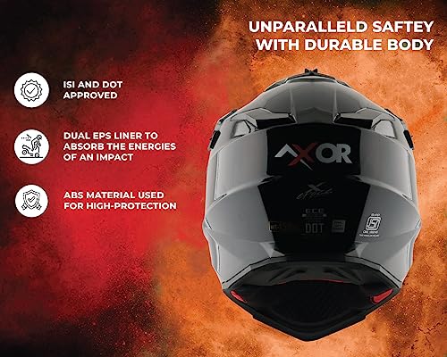 Image of Axor X Cross ISI ECE DOT Certified Full Face Dual Sport Peak Off Road Helmet for Men and Women Black Red M