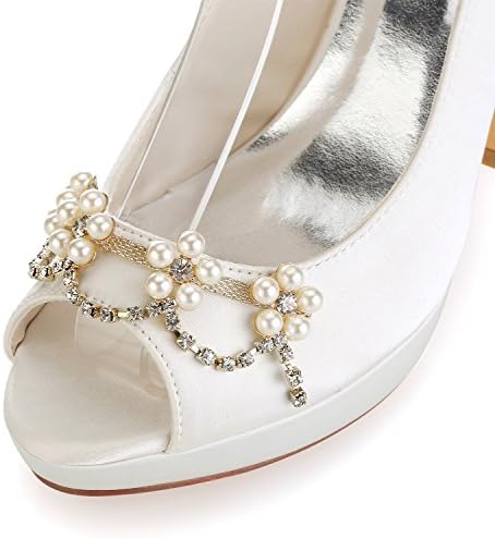 Emily Bridal 521-67 Women's Wedding Shoes Peep Toe 3.94 Inches Stiletto Heel Lace Satin Planform Pumps with Imitation Pearl Rhinestone Chain Bridal Shoes (EU36/5.5 B(M) US, Ivory) | Image 5