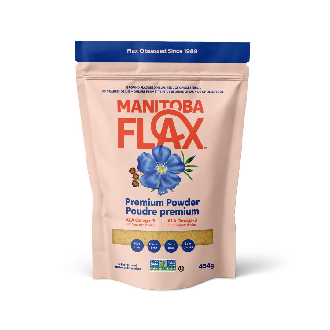 Premium Flaxseed Powder (NEW LOOK!) | Manitoba Flax by Manitoba Milling Co.| 454g | 3000 mg Omega-3, Fiber, Plant Protein | Vegan, Non-GMO, Gluten Free | Use in smoothies, oatmeal, yogurt, baked goods, dressings and sauces, and more