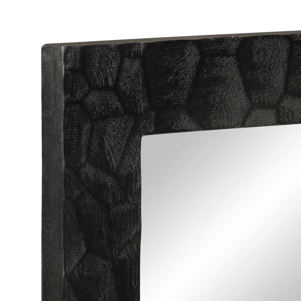 Badspiegel Schwarz 50x70x2,5 cm aus massivem Mangoholz mit Glas, Wandmontage für Flur, Bad und Schminktisch, klarer Spiegel für Kosmetik und Rasur