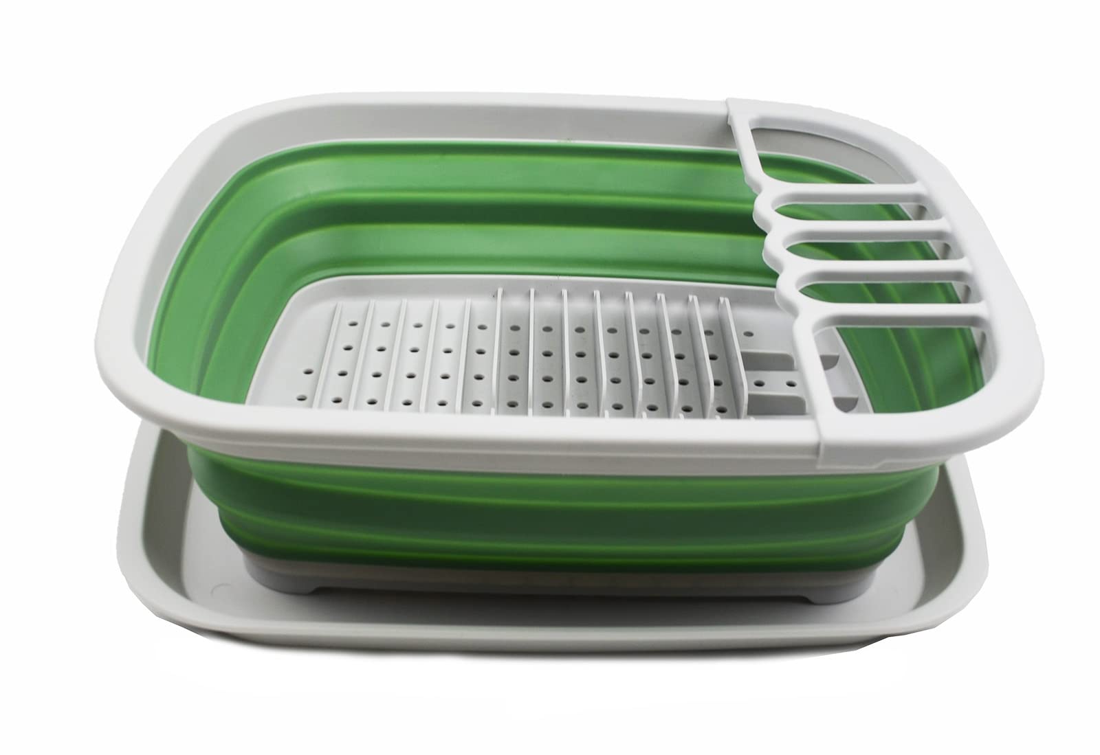 SAMMART Égouttoir à vaisselle pliable 8L avec égouttoir - Ensemble de séchage pliable - Organisateur de vaisselle portable - Plateau de rangement peu encombrant (Gris/Vert océan foncé, 1)
